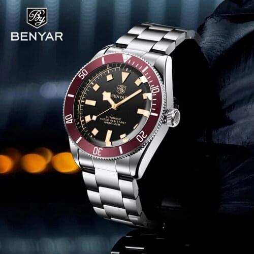 NEW BENYAR design stainless steel watch Top Brand Men Watches Mechanical Wristwatches 100M Waterproof Casual Sport Watch 2021