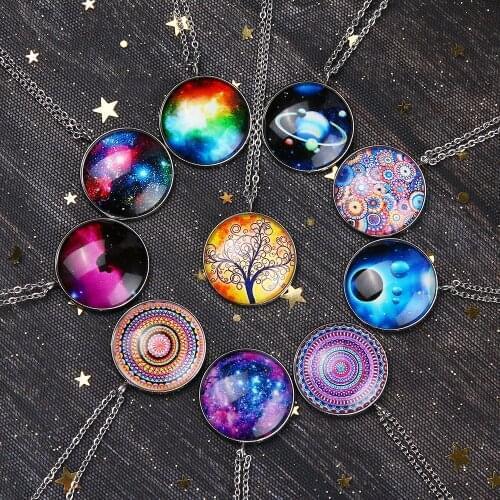New Nebula Galaxy Vintage Pattern Pendant Necklace Universe Planet Jewelry Glass Handmade Statement Stainless Steel Jewelry