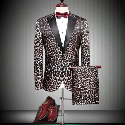 Italian Designer Luxury Brand Men Wedding Suits 2021 Slim Fit Mens Leopard Prom Suit For Man High Quality Stage Wear 90070
