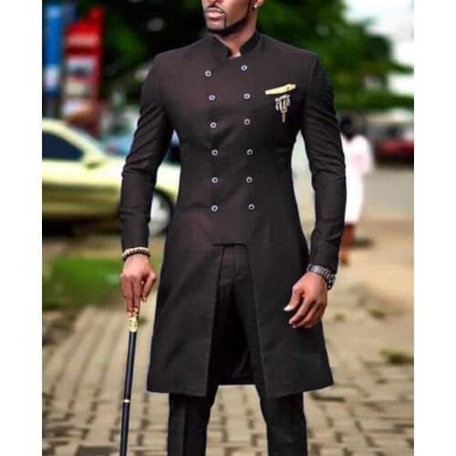 Mandarin Lapel Double Breasted Men Suits for Wedding Groom Tuxedos 2 Piece Custom Male Fashion Jacket with Pants 2020