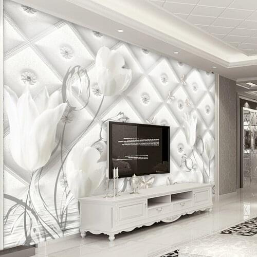 Custom 3D Photo Wallpaper Modern European Style White Calla Lily Flower Stereo Soft Bag TV Background Wall Paper Mural De Parede