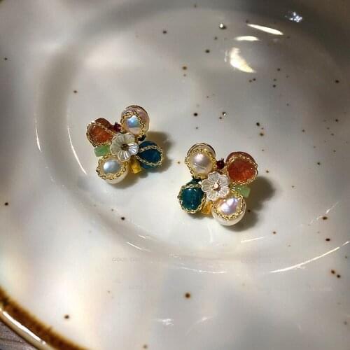 Female Luxury Crystal Flower Stone Earrings Small Multi-color Zircon Stud Earrings for Women Vintage Color Engagement Earrings