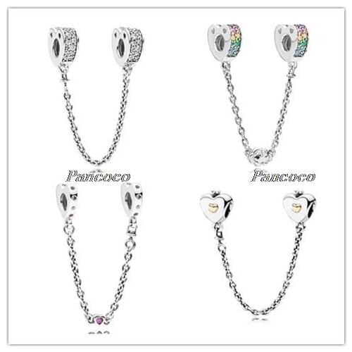 925 Sterling Silver Charm Multi-colour Arcs Of Love With Crystal Safety Chain Bead Fit Pandora Bracelet Diy Jewelry