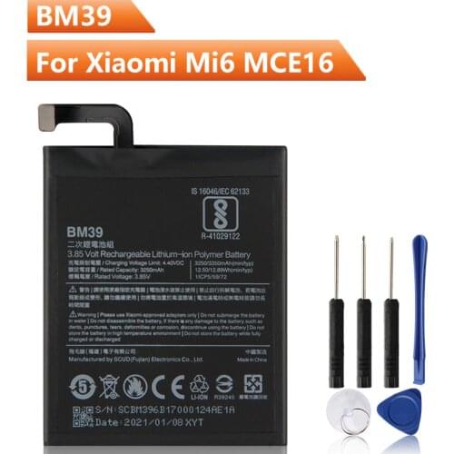Xiao Mi Original Replacement Phone Battery BM39 For Xiaomi 6 mi 6MCE16 BM39 Authentic Rechargeable Battery 3350mAh