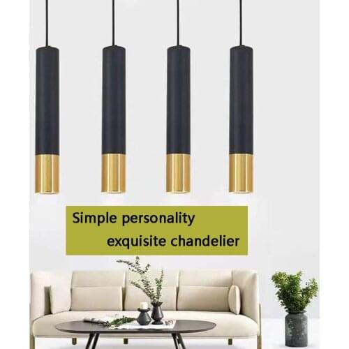 Nordic modern cylindrical LED chandelier black plus gold restaurant bar bar counter background wall