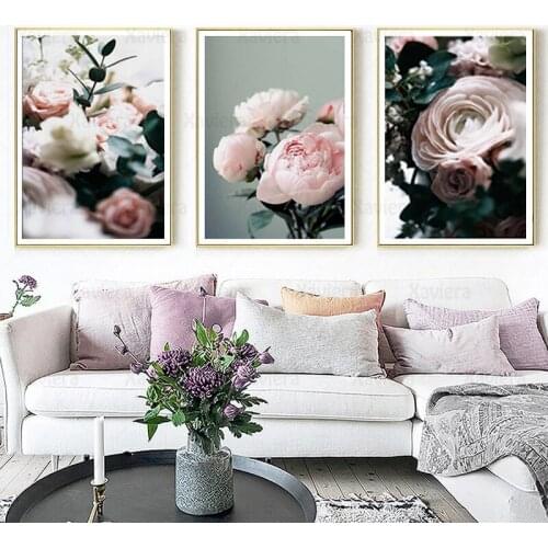 Modern Pink White Peony Flower Canvas Painting Wall Art Poster Nordic Home Decoration Living Room Corridor Modular Hd Pictures