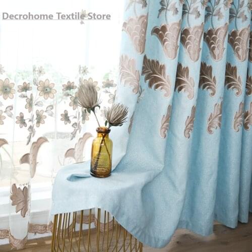 Modern Curtains for Living Dining Room Bedroom Window New Jacquard Bottom Embroidered Curtains Europe and America Custom Made