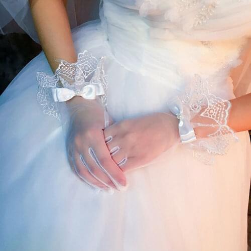 Bridal Tulle Gloves with Lace Wrist Length Gloves Finger Short Wedding Accessories Wedding Gloves Women Summer Gloves