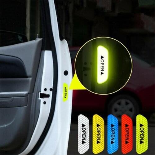 4pcs Car OPEN Reflective Tape Warning Mark Reflective Open Notice DIY Car Accessories Exterior Car Door Reflective Stickers