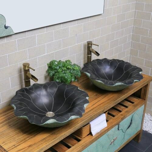 Vintage Carved Above Counter Basin Round Wash Basin Cabinet Combination Wash Hand Basins Art Balcony Bathroom Shampoo Sink