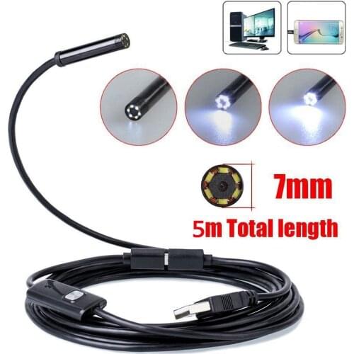 Pipe Inspection 5M 7mm Camera Plumbing Water-Proof USB Drain Endoscope Sewer Snake Tube Inspection Video Camera For PC Android