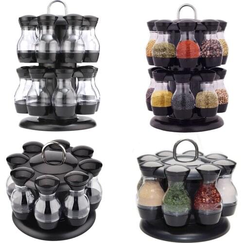 Revolving Spice Rack Kitchen Herbs Seasoning Condiment Jars with Bottles