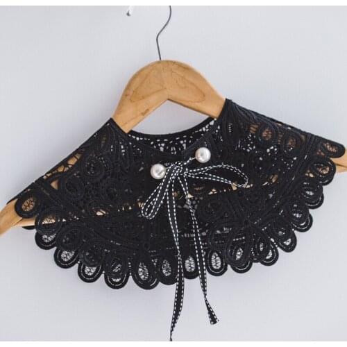 YSMILE Y Embroidery Detachable Lapel Choker Necklace Accessories Womens Lace Fake Collar Shirt False Collars Black