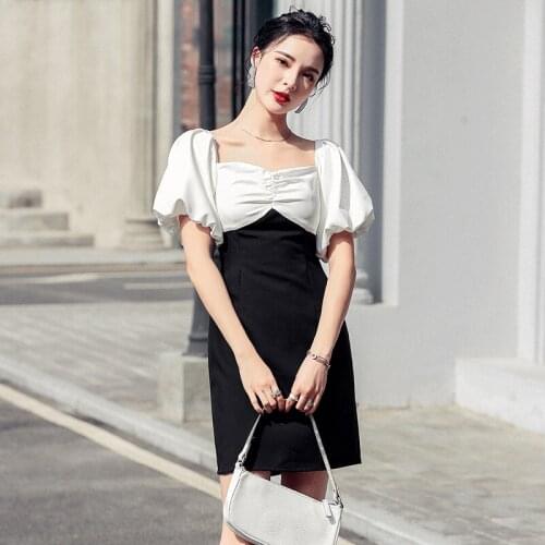 French Women New Summer Fashion Casual black White Splice sexy solid Dress Women Party Fashion Backless Dress 2021 black dress