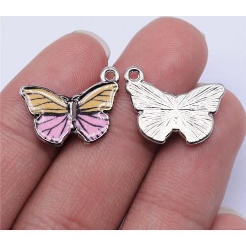 10pcs 19x15mm Rhodium Plated Enamel Butterfly Charm For Jewelry Making DIY Jewelry Findings