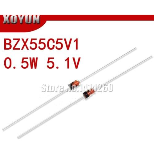 100PCS/LOT BZX55C5V1 0.5W 5.1V 1/2W DO-35 Zener Diodes