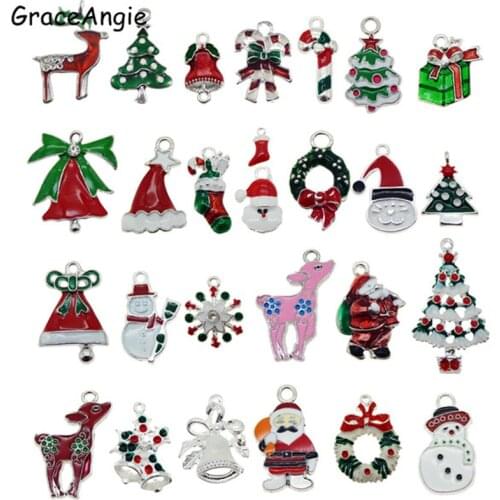 15pc/lot Mix Christmas Style Vintage Sock Tree Bell Snowflake Bracelet Necklace Pendant 25*18mm Man Charms Jewelry Fine GR-731