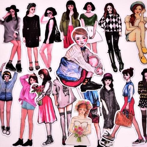 17pcs kawaii cute Daily Cool girls stickers / for laptop decorative scrapbooking sticker /DIY craft photo albums/trunk sticker