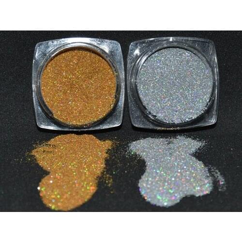 2 jars/ Set Rainbow Gold &Silver Colors HOLOGRAPHIC Glitter Dust powder for Glitter Nail Art, Glitter Nail Polish and Glitter