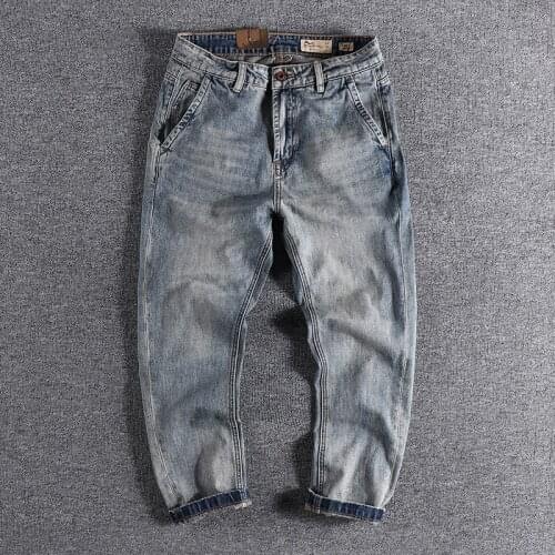 2021 Jeans mens blue trend slim youth trouser small straight high quality nine point pants for promotion 201