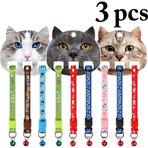 3pcs Adjustable 1.0 Nylon Dog Collars Pet Collars With Bells Charm Necklace Collar For Little Dogs Cat Collars Pet Supplies