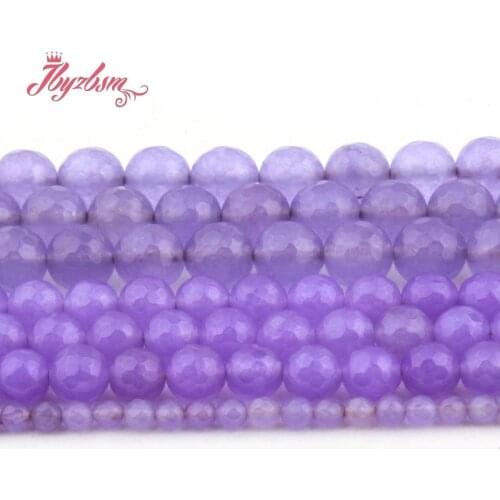 4/6/8/10mm Light Purple Jades Round Bead Faceted Stone Beads Spacer For DIY Necklace Bracelets Earring Jewelry Making Strand 15"