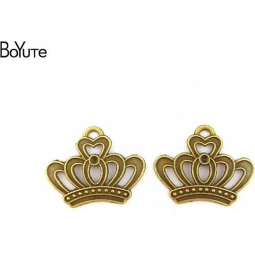 BoYuTe (50 Pieces/Lot) 22*18MM Wholesale Antique Bronze Plated Zinc Alloy Metal Crown Charms for Jewelry Making Diy Accessories