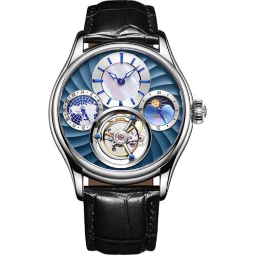 Tourbillon Watch Multi-Function Display Moon Phase Tourbillon Wristwatch Men Brand Luxury Personality Tough Guy Pilot Watches