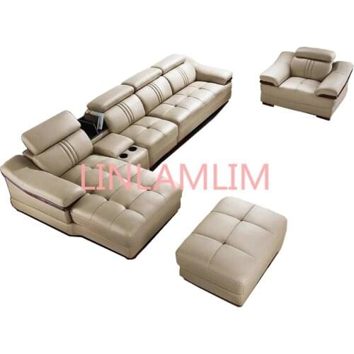 Living room Sofa top grade cow genuine leather couch Nordic modern L shape corner muebles de sala cama puff asiento sala futon
