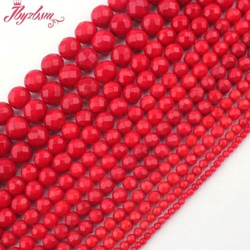 3,4,5,6,8,10mm Faceted Round Red Coral Beads Ball Natural Stone Beads For DIY Necklace Bracelets Jewelry Making 15"Free Shipping