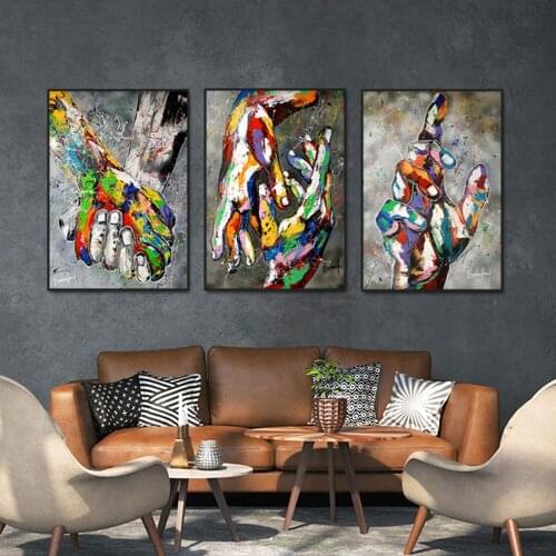 Colorful Love Graffiti Picture Holding Hands Fist Street Wall Art Poster Canvas Decoration Painting Home Decoration Living Room
