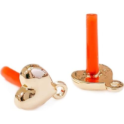 KC Gold Color Plated Small Heart Stud Earring Setting Diy Material Connector Linker Earring Accessories Jewelry Component 10pcs