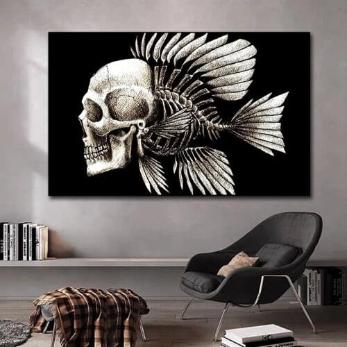 Creative Painting Skull Fish Bone Poster Pictures Wall Art Picture Canvas Painting Posters and Prints for Living Room Home Decor
