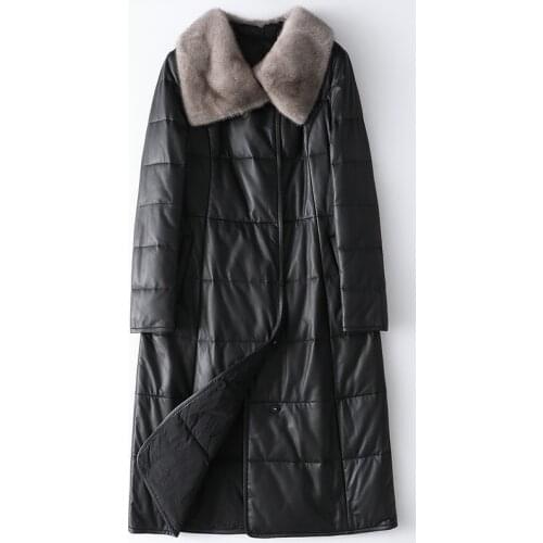 Fashionable New Turndown Mink Collar Genuine Leather Down Jacket 2021 Winter Sheepskin Long Black Coat Thick Warm High Quality