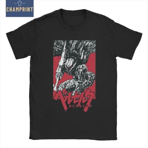 Men T-Shirt Berserk Guts Funny Cotton Tees Short Sleeve Anime Manga T Shirt Round Collar Clothes Unique