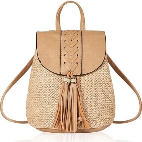 Soft-Faced Fringed Double-Shoulder Straw Bag Women Simple Large-Capacity Woven Handbag WomenS Fashion Casual Hand Backpack 2021