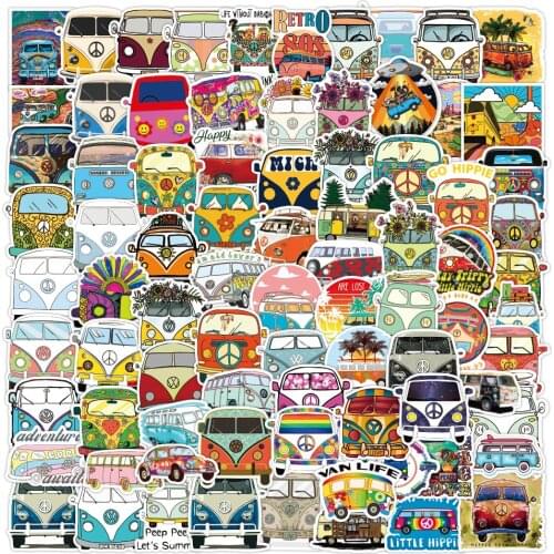 10/50/100PCS Retro Hippies Stickers Love and Peace Bus Decals for DIY Stationery Car Motorcycle Pad Luggage Skateboard Stickers