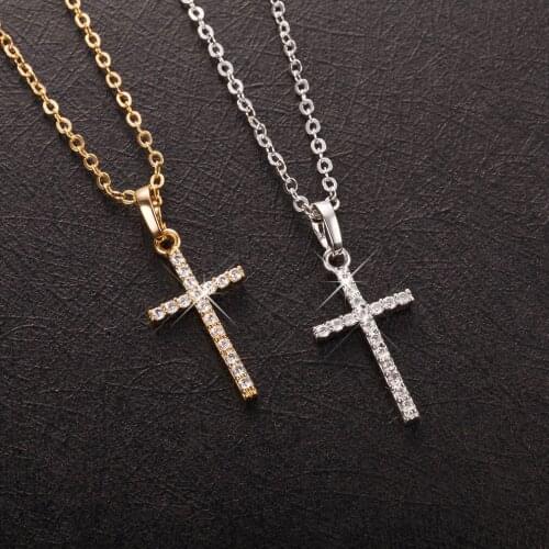 2021 New Fashion Female Cross Pendants Dropshipping Gold Black Color Crystal Jesus Cross Pendant Necklace Jewelry For Men Women