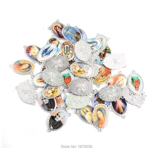 Big Rosary Center Medal Wall Necklace Beautiful Color Catholic Figures