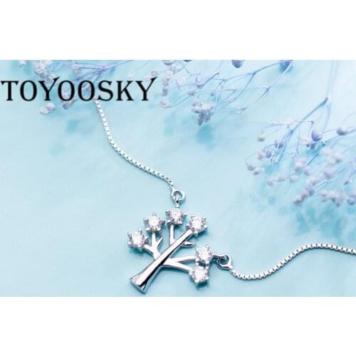 Zircon Tree Plant Pendant Necklace Authentic 925 Sterling Silver Ethic Fine Jewelry For Women Accessories Suitable Gift Clavicle