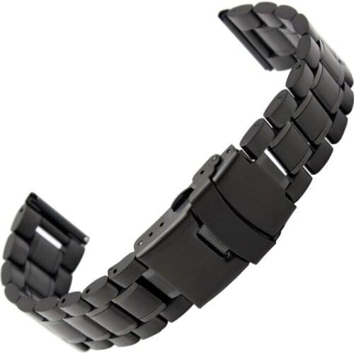 Watch band 18mm 20mm 22mm 24mm New Men womens Black Stainless Steel Watch Band Strap Bracelet Double Security Buckle Clasp