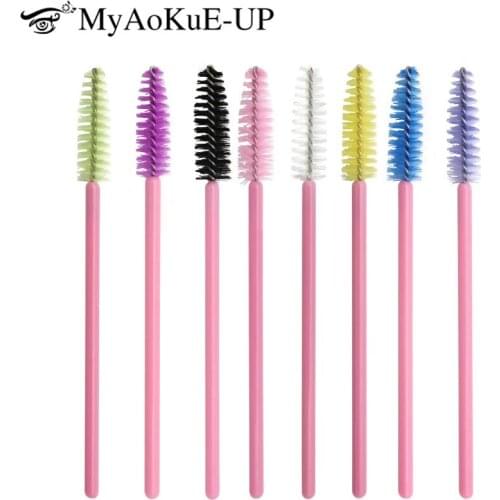 Pink Color Makeup Eyelash Brushes 200pcs Disposable Mascara Wands Nylon Plastic Brushes Eyelash Brow Comb Brushes Make Up brush