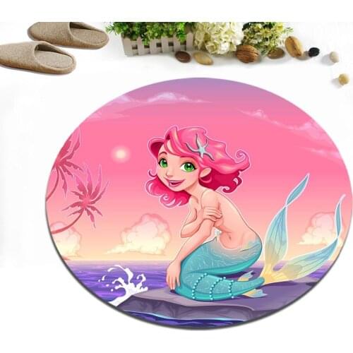 The Mermaid Sat On The Sea Rock Round Bedroom Floor Area Rugs Childrens Room Carpets Bathroom Non-Slip Cushion Kitchen Door Mat