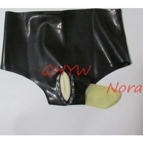 Sexy Latex Underwear Boxer Shorts Briefs With Anus Condom&Vaginal Lips Handmade Women Short Pants kakegurui cosplay costume