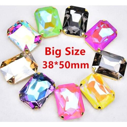 Big Size 38*50mm Rectangle Mocha Rhinestones Glass Crystal With Gold Claw Loose Stones Sewing For Garment Dress DIY Accessories