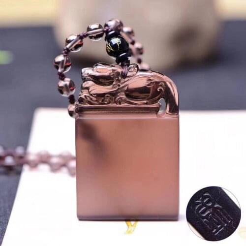 Surper ice grade obsidian amulet carven Foo Dog pendant with mala bead necklace talisman