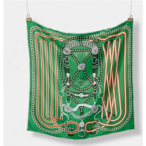 53X53CM Newest Fashion Chains Belt Twill Silk Small Square Scarves Women Satin Neck Hair Tie Band Female Foulard Accessories