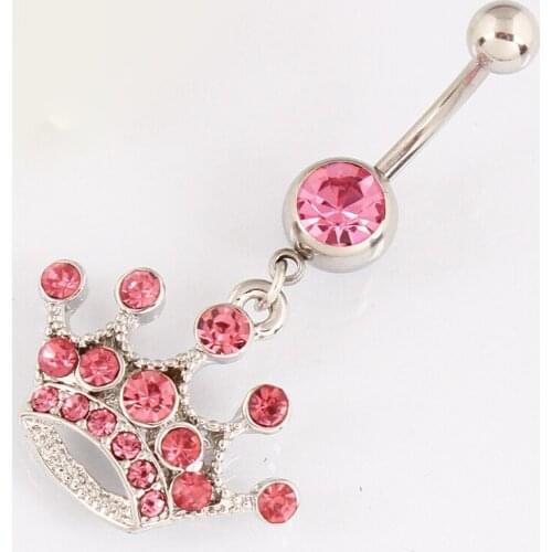 Rose Imperial crown belly button ring lady body piercing jewelry Retail navel bar 14G 316L surgical steel bar Nickel-free