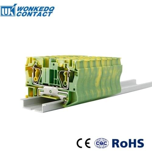 10Pcs ST-6PE Din Rail Connectors Return Pull Type Spring Cage Connection Ground Terminal Blocks Screwless