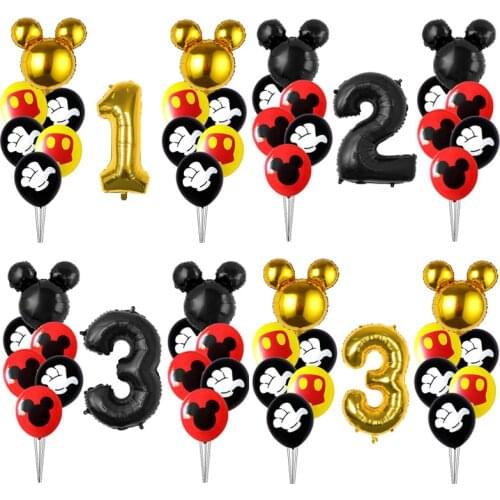 14pcs Gold Mickey Minnie Mouse Head Foil Balloons Children Birthday Party Decorations Kids Globos 32inch Black Number Latex Toys